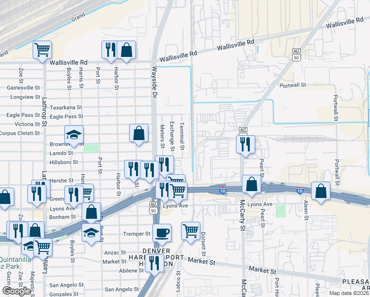 map of restaurants, bars, coffee shops, grocery stores, and more near 427 Terminal Street in Houston