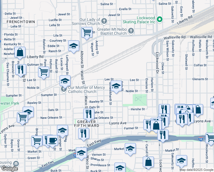 map of restaurants, bars, coffee shops, grocery stores, and more near 4616 Nichols Street in Houston