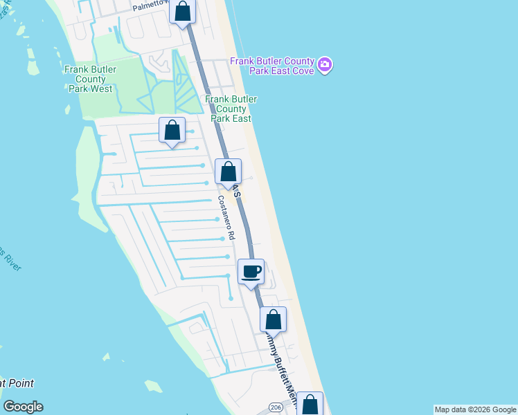 map of restaurants, bars, coffee shops, grocery stores, and more near 6170 A1A South in St. Augustine
