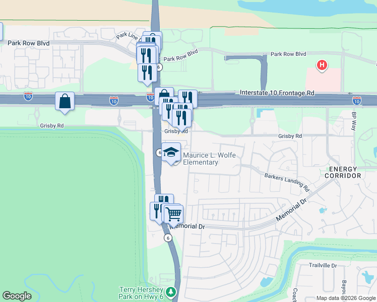 map of restaurants, bars, coffee shops, grocery stores, and more near 19559 North Barkers Landing Road in Houston