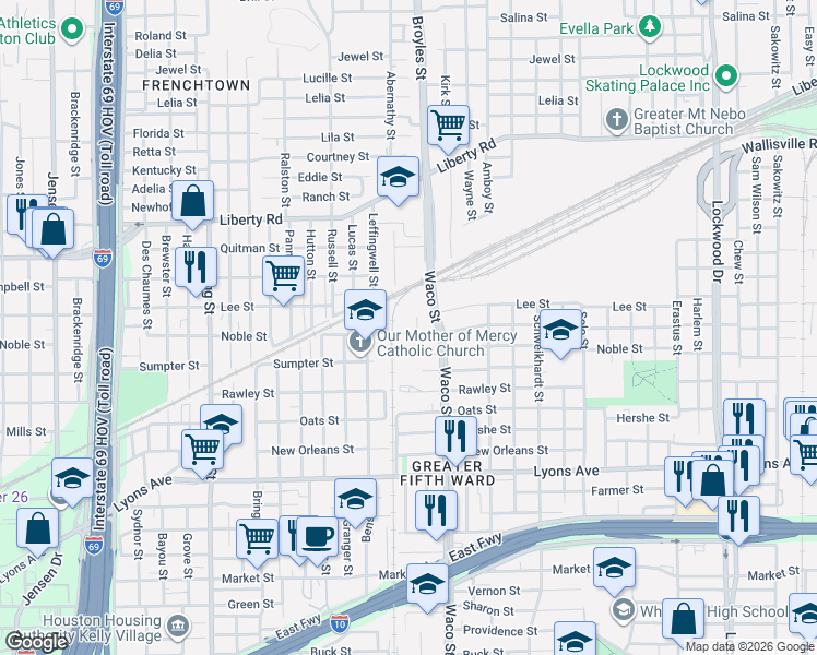map of restaurants, bars, coffee shops, grocery stores, and more near 4211 Nichols Street in Houston