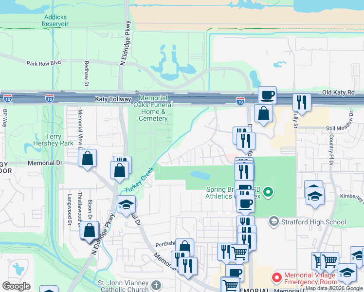 map of restaurants, bars, coffee shops, grocery stores, and more near 6 Threadneedle Street in Houston