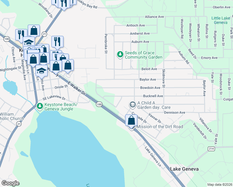 map of restaurants, bars, coffee shops, grocery stores, and more near 6422 Bucknell Avenue in Keystone Heights