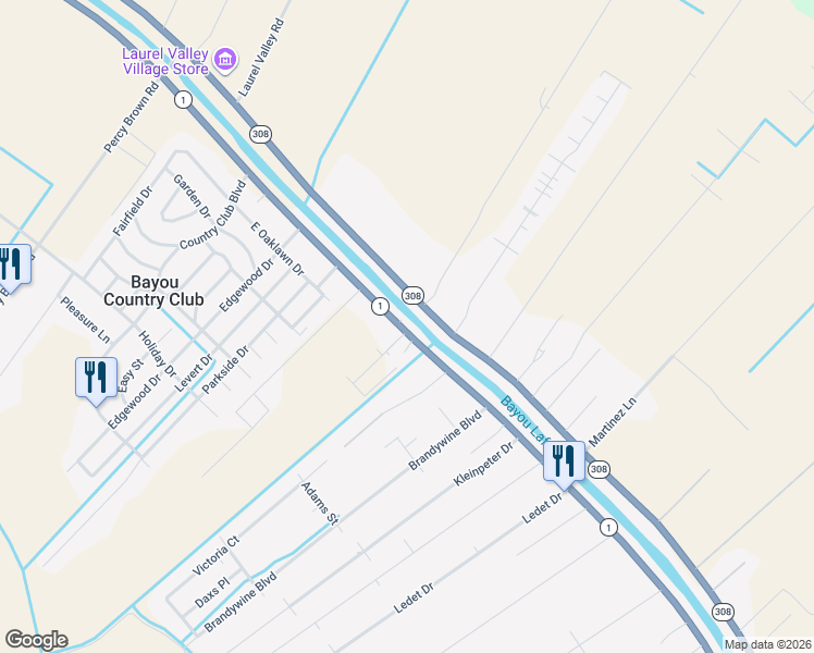 map of restaurants, bars, coffee shops, grocery stores, and more near 1050-1070 Louisiana 1 in Thibodaux