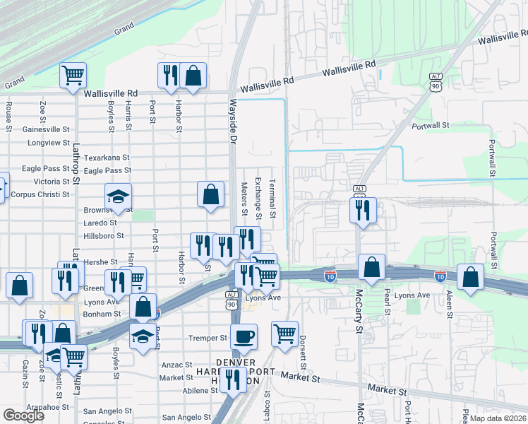 map of restaurants, bars, coffee shops, grocery stores, and more near 426 Exchange Street in Houston
