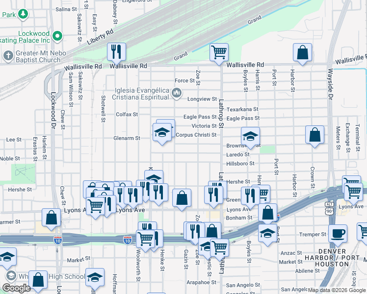 map of restaurants, bars, coffee shops, grocery stores, and more near 6611 Laredo Street in Houston