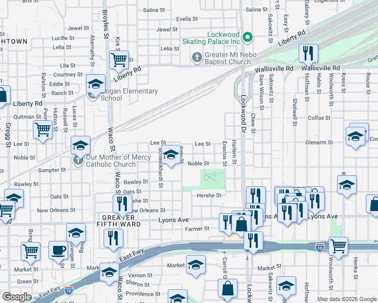 map of restaurants, bars, coffee shops, grocery stores, and more near 4910 Nichols Street in Houston