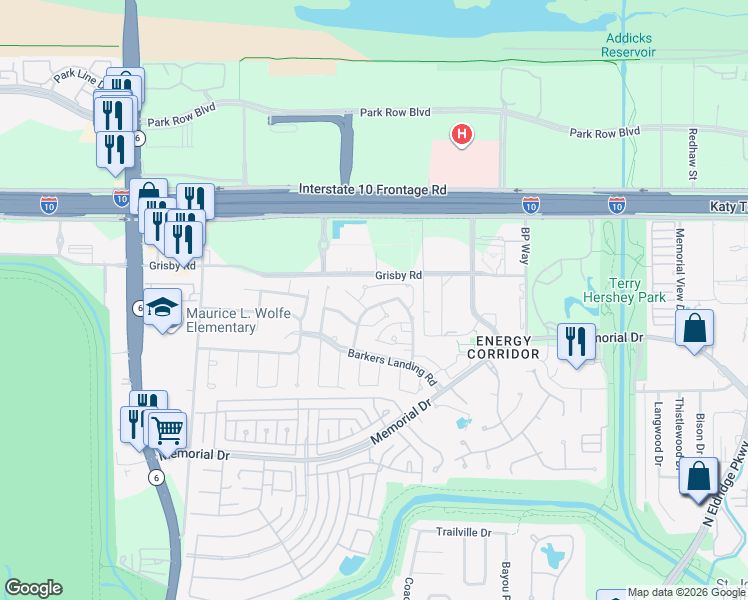 map of restaurants, bars, coffee shops, grocery stores, and more near 311 West Fair Harbor Lane in Houston