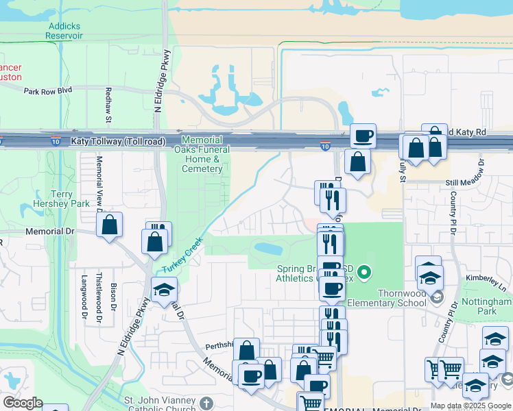 map of restaurants, bars, coffee shops, grocery stores, and more near 5 Threadneedle Street in Houston