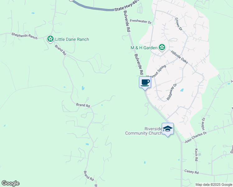 map of restaurants, bars, coffee shops, grocery stores, and more near 1365 Brand Road in Bulverde