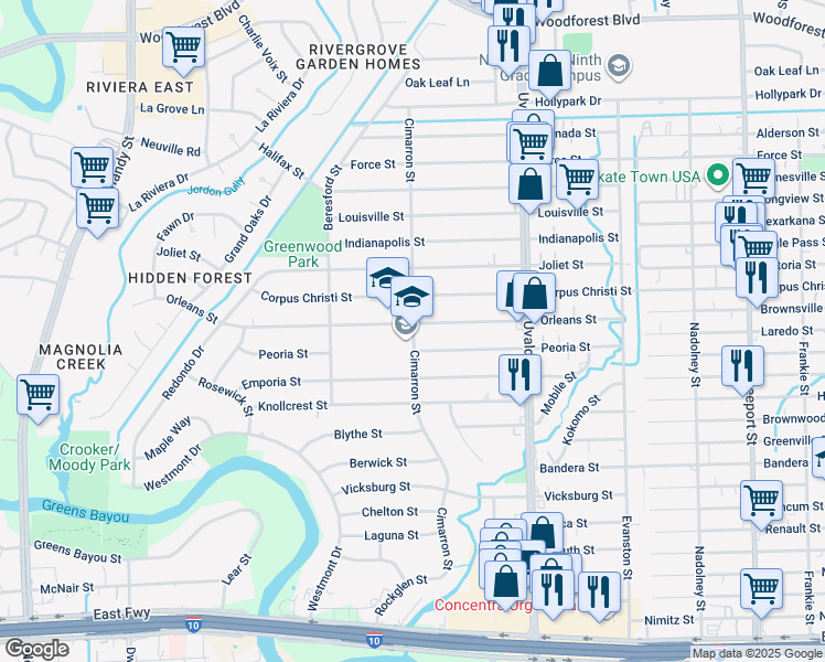 map of restaurants, bars, coffee shops, grocery stores, and more near 816 Cimarron Street in Houston