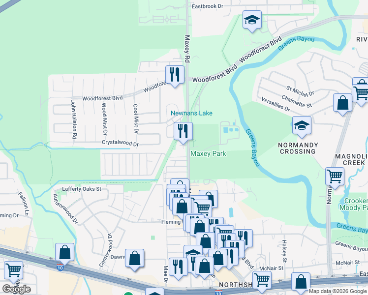map of restaurants, bars, coffee shops, grocery stores, and more near 644 Maxey Road in Houston