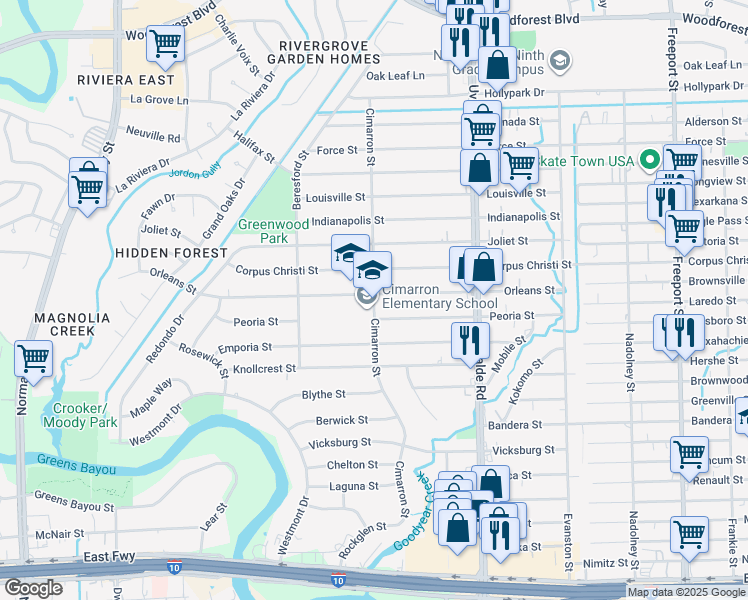 map of restaurants, bars, coffee shops, grocery stores, and more near 816 Cimarron Street in Houston