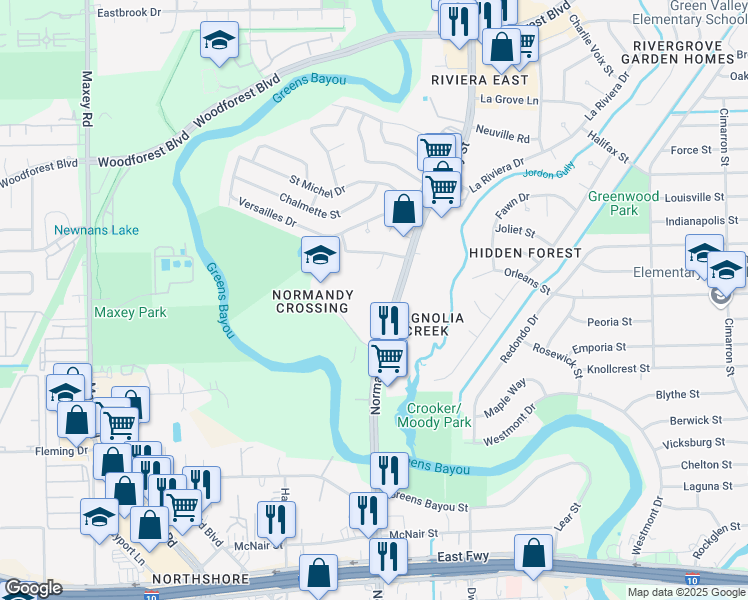 map of restaurants, bars, coffee shops, grocery stores, and more near 794 Normandy Street in Houston