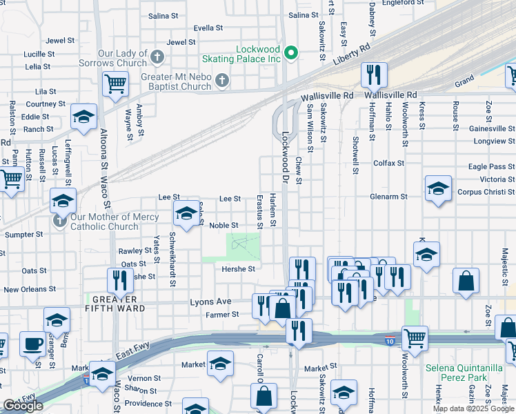 map of restaurants, bars, coffee shops, grocery stores, and more near 5218 Nichols Street in Houston