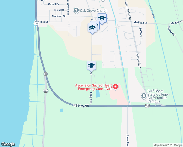 map of restaurants, bars, coffee shops, grocery stores, and more near 2853 Long Avenue in Port St. Joe