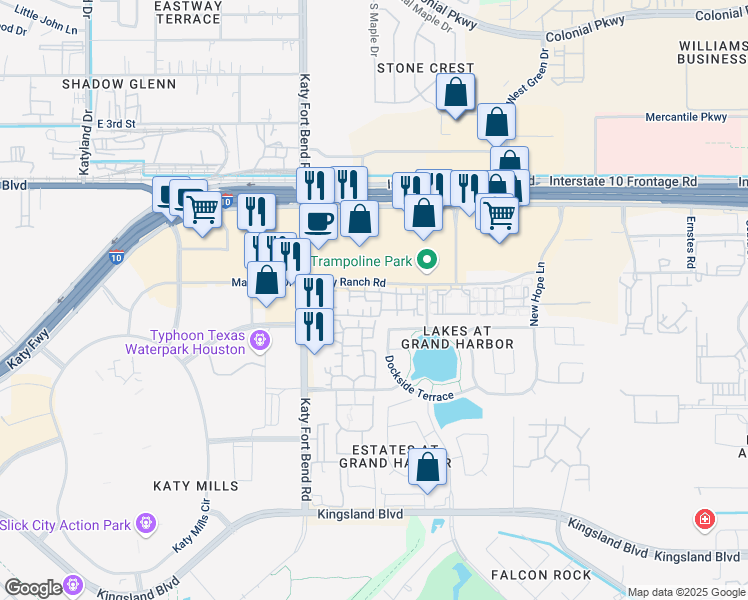 map of restaurants, bars, coffee shops, grocery stores, and more near 24758 Grand Harbor Drive in Katy