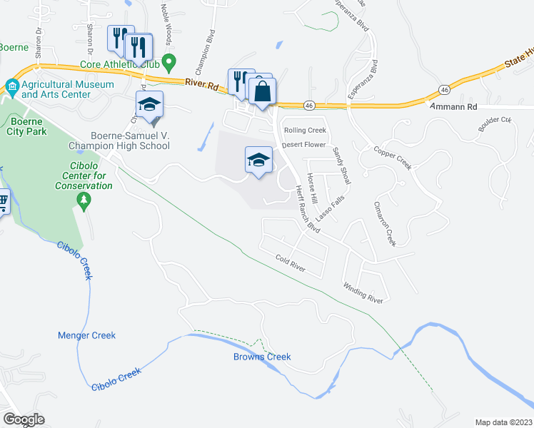 map of restaurants, bars, coffee shops, grocery stores, and more near 116 Lone Star in Boerne