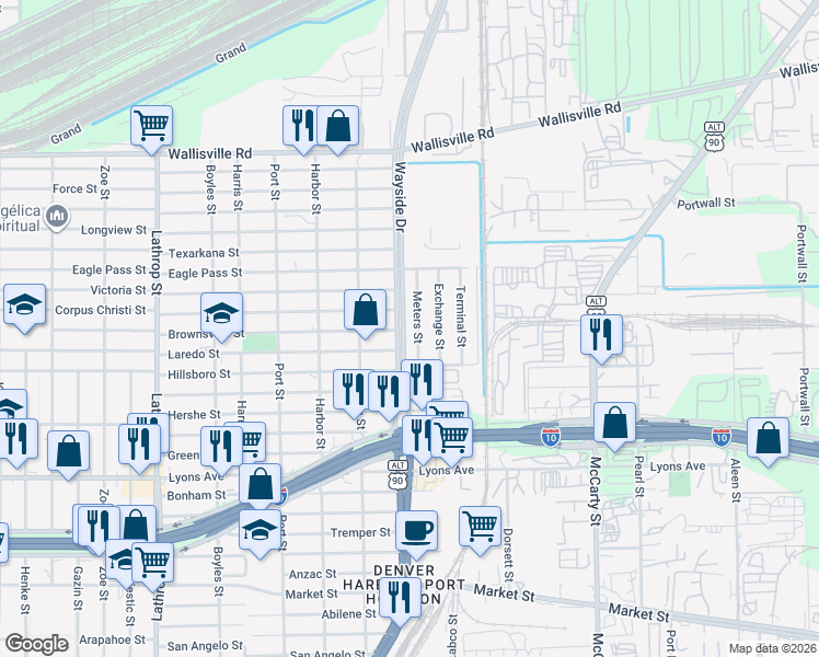 map of restaurants, bars, coffee shops, grocery stores, and more near 7529 Laredo Street in Houston