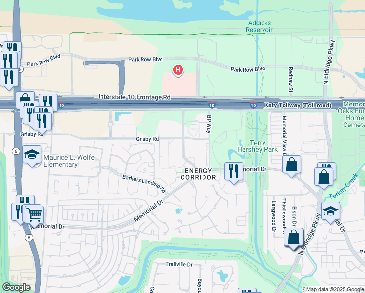map of restaurants, bars, coffee shops, grocery stores, and more near 550 Westlake Park Boulevard in Houston