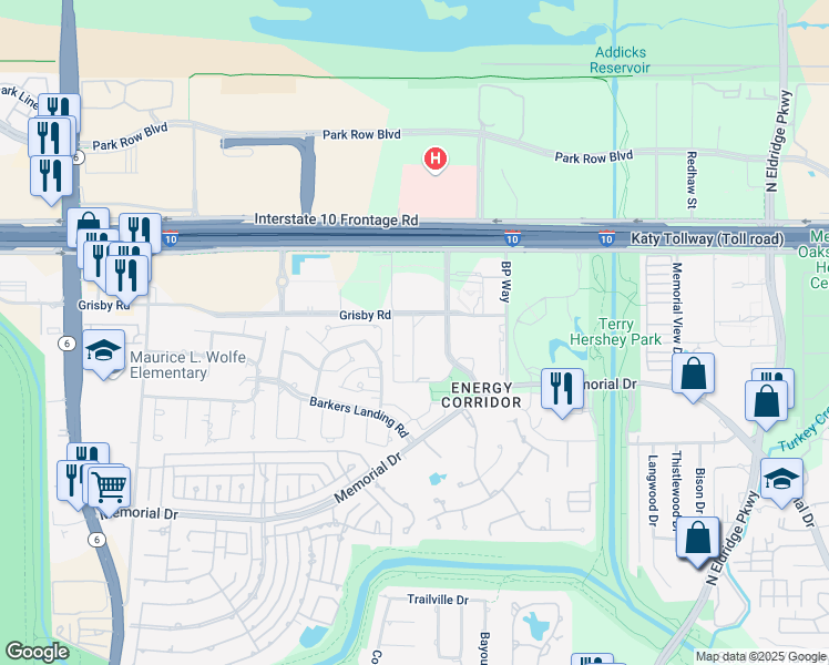 map of restaurants, bars, coffee shops, grocery stores, and more near 570 Westlake Park Boulevard in Houston