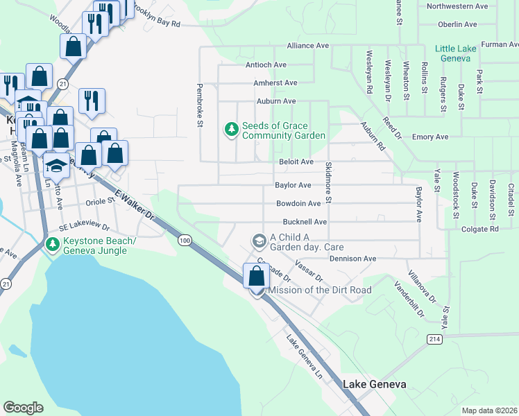 map of restaurants, bars, coffee shops, grocery stores, and more near 6380 Bucknell Avenue in Keystone Heights