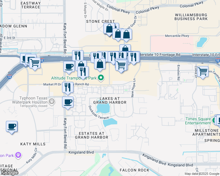 map of restaurants, bars, coffee shops, grocery stores, and more near 24330 Courtland Oaks Street in Katy