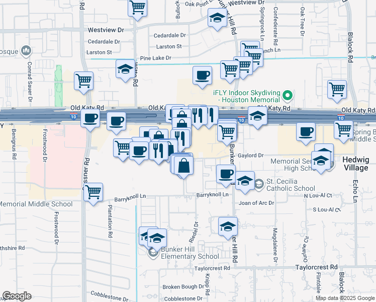 map of restaurants, bars, coffee shops, grocery stores, and more near 920 Memorial City Way in Houston