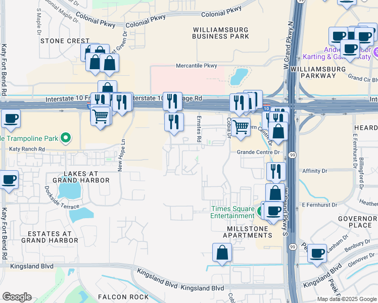 map of restaurants, bars, coffee shops, grocery stores, and more near 24117 Bella Dolce Lane in Katy