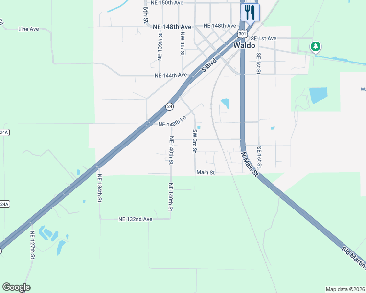 map of restaurants, bars, coffee shops, grocery stores, and more near 14088 Southwest 5th Avenue in Waldo