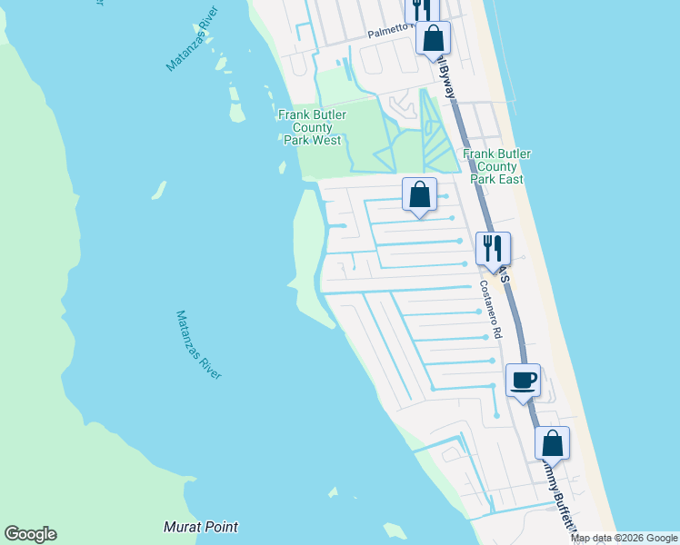 map of restaurants, bars, coffee shops, grocery stores, and more near 6094 Ajo Road in St. Augustine