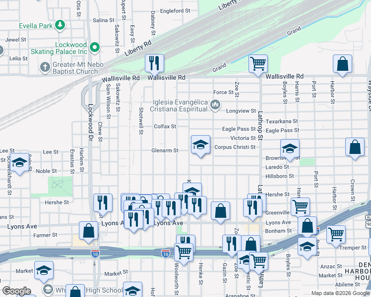 map of restaurants, bars, coffee shops, grocery stores, and more near 339 Kress Street in Houston
