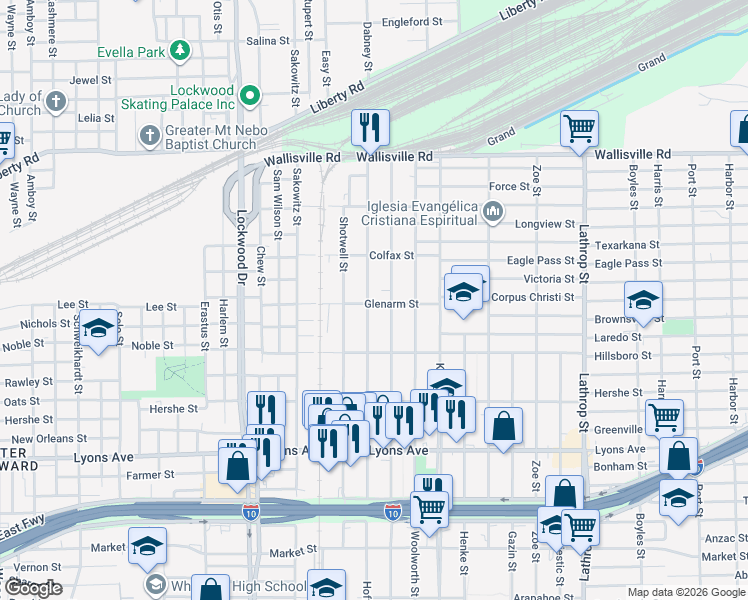 map of restaurants, bars, coffee shops, grocery stores, and more near 338 Hahlo Street in Houston