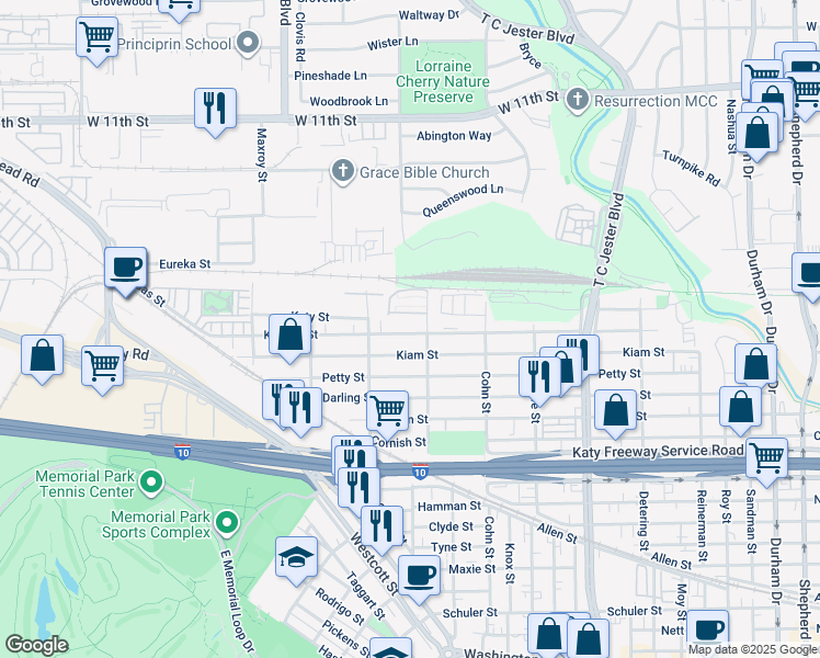 map of restaurants, bars, coffee shops, grocery stores, and more near 5723 Arabelle Lake Street in Houston