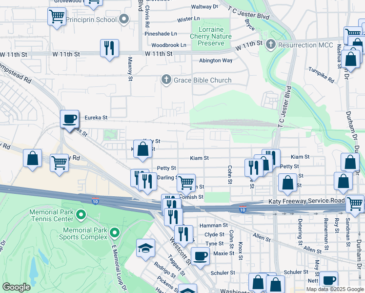 map of restaurants, bars, coffee shops, grocery stores, and more near 5723 Arabelle Lake Street in Houston