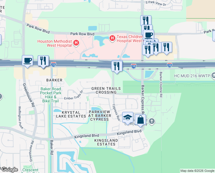 map of restaurants, bars, coffee shops, grocery stores, and more near 123 Locksley Trace Court in Houston
