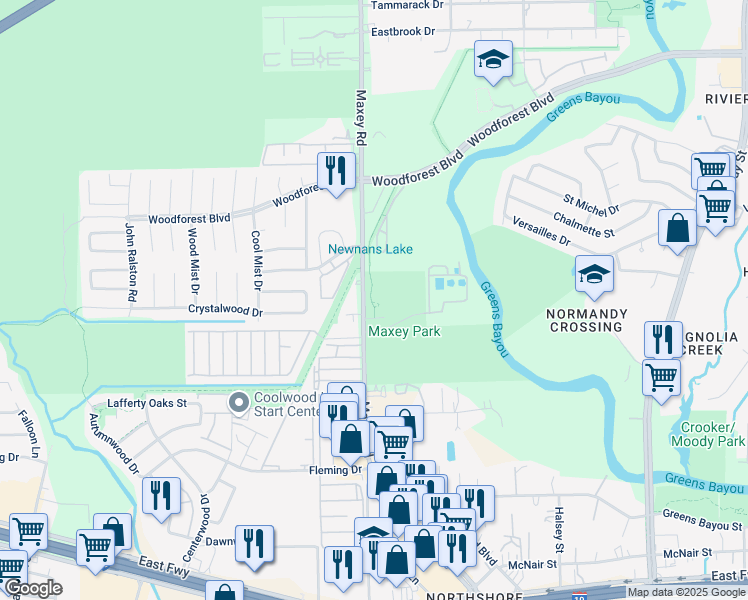 map of restaurants, bars, coffee shops, grocery stores, and more near 607 Maxey Road in Houston