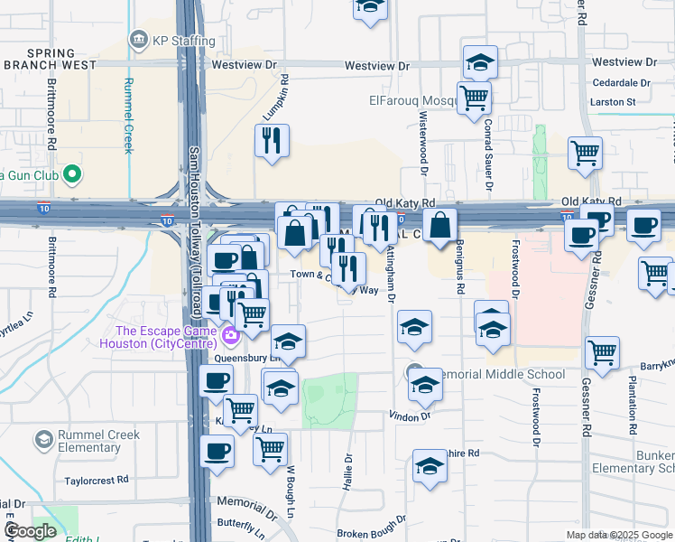 map of restaurants, bars, coffee shops, grocery stores, and more near in Houston