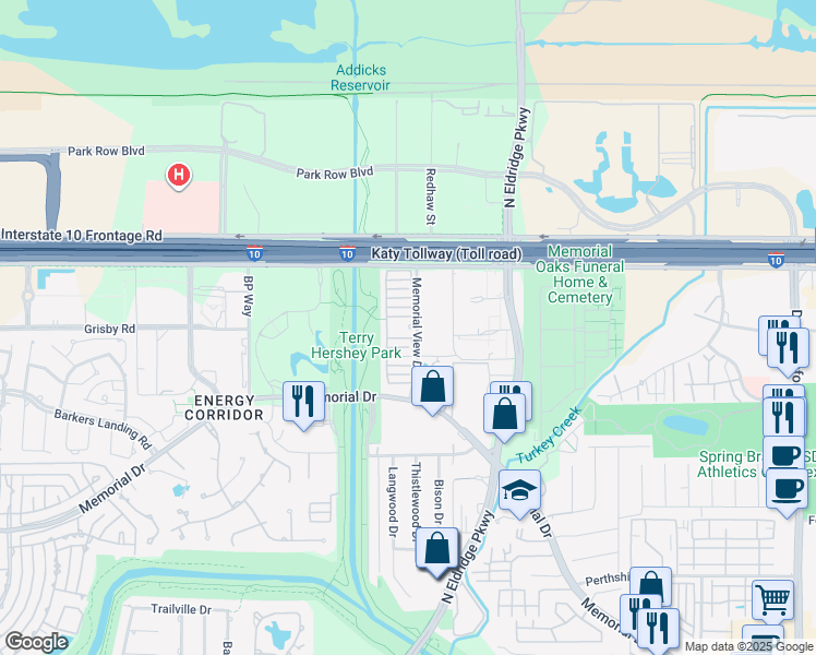 map of restaurants, bars, coffee shops, grocery stores, and more near 15200 Memorial Drive in Houston