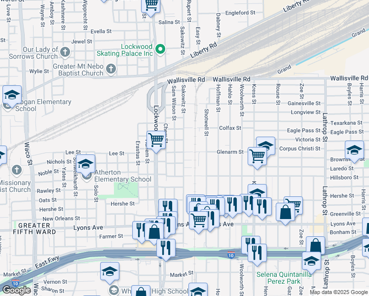 map of restaurants, bars, coffee shops, grocery stores, and more near 2310 Sakowitz Street in Houston