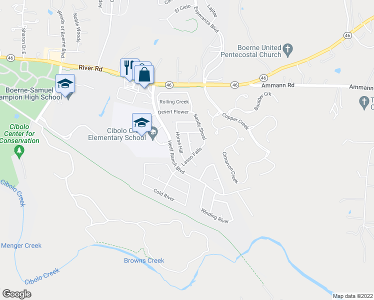 map of restaurants, bars, coffee shops, grocery stores, and more near 136 Saddle Horn in Boerne