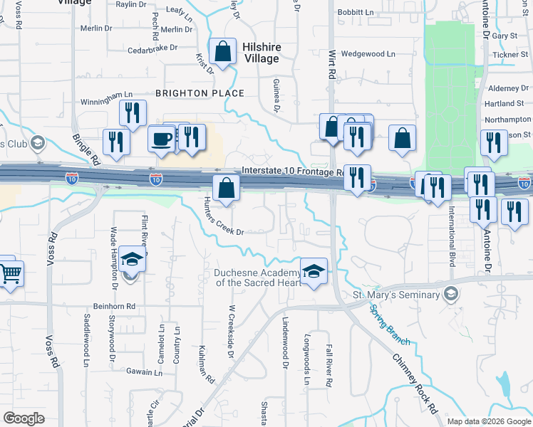 map of restaurants, bars, coffee shops, grocery stores, and more near 933 Hickory Hollow in Houston