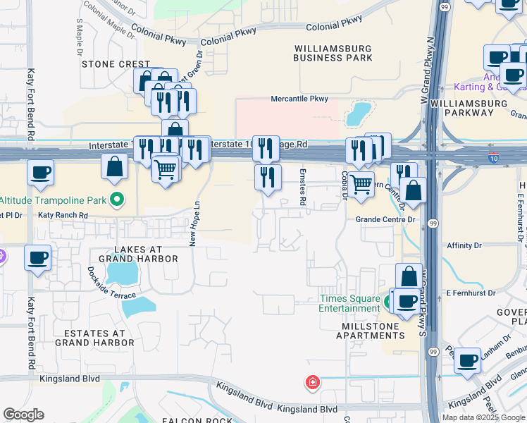map of restaurants, bars, coffee shops, grocery stores, and more near 24151 Bella Dolce Lane in Katy