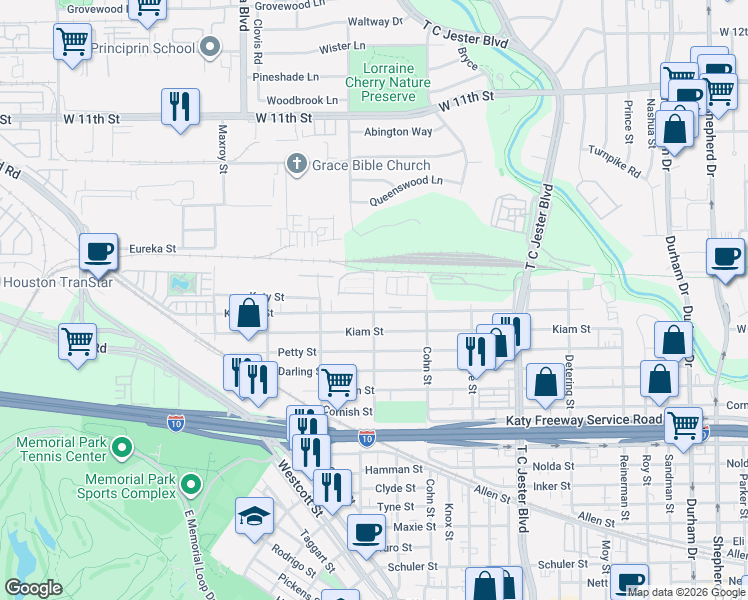 map of restaurants, bars, coffee shops, grocery stores, and more near 2702 Arabelle St in Houston