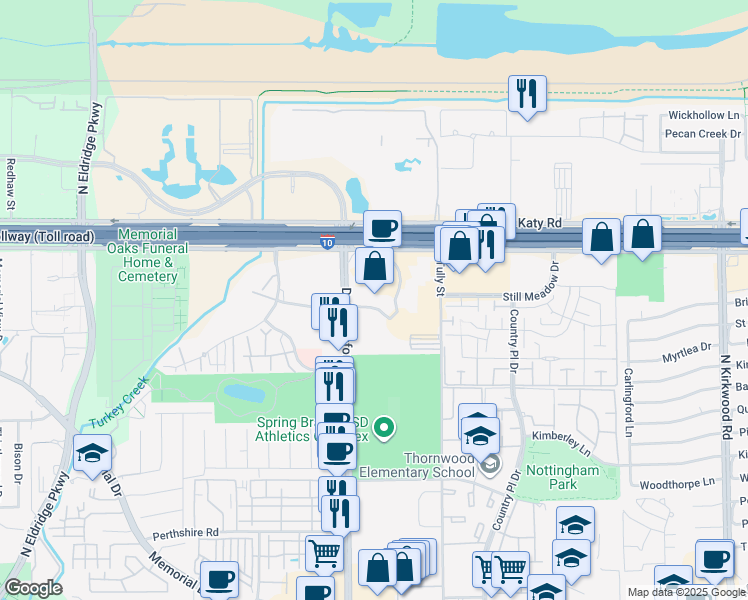 map of restaurants, bars, coffee shops, grocery stores, and more near in Houston