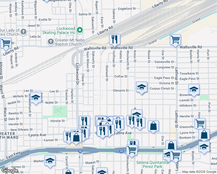 map of restaurants, bars, coffee shops, grocery stores, and more near 337 Shotwell Street in Houston