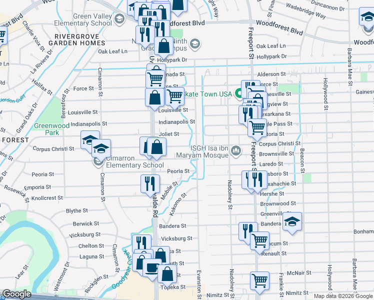 map of restaurants, bars, coffee shops, grocery stores, and more near 13516 Corpus Christi Street in Houston