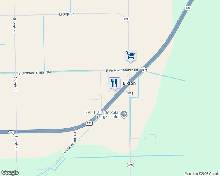 map of restaurants, bars, coffee shops, grocery stores, and more near 5861 Oak Street in Elkton