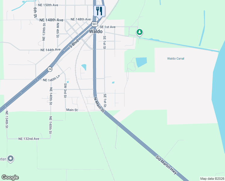 map of restaurants, bars, coffee shops, grocery stores, and more near 13861 NE 147th Terrace in Waldo