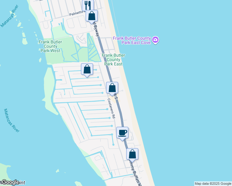 map of restaurants, bars, coffee shops, grocery stores, and more near 6100 A1A South in St. Augustine